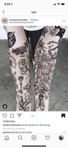 two people with tattoos on their legs