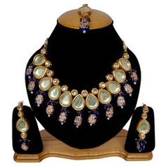 Gold Rodium Polish Blue color Necklace in Metal Alloy studded with Kundan Blue Metal Necklace For Festive Occasions, Blue Jeweled Metal Jewelry, Color Necklace, Metal Necklace, Blue Necklace, Super Sale, Metal Necklaces, Blue Color, Stone