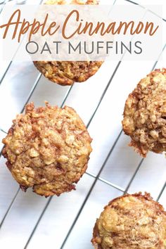 apple cinnamon oat muffins on a cooling rack with the title above it