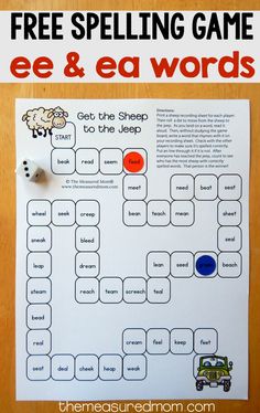 a free spelling game for ee & eaa words with sheep and car on it