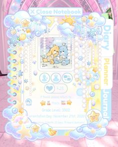 an image of a baby shower with teddy bears on the wall and bubbles around it