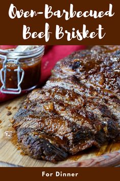 steak on a cutting board with bbq sauce in the background and text overlay