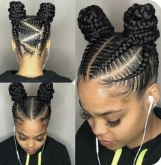 Cornrow Hairstyles For Black Women Pony Tail Protective Styles, Up Do Cornrows Black Women, Unique Cornrow Hairstyles For Black Women, Top Bun Braids Black Hair, Black Updo Braid Hairstyles, Two Bun Braids For Black Women, 2 Braided Buns For Black Women, Braided Bun Black Women, Braids With Two Buns