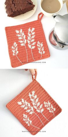 crocheted coasters with flowers and leaves on them are ready to be made