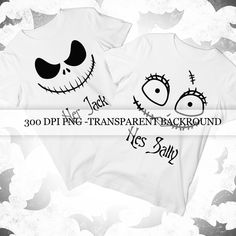 two t - shirts with cartoon faces on them and the words, jack and sally