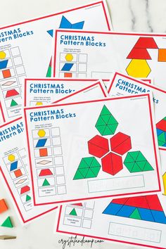 christmas pattern blocks printables for kids to practice their shapes and colors in the classroom