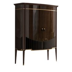 an art deco cabinet with two doors and gold trimmings