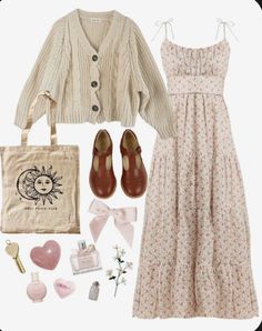 Bubblegum Core Aesthetic Outfit, Casual Spring Church Outfits, Royaltycore Outfits, Cottagecore Capsule Wardrobe, Thrifty Outfits, Cottagecore Summer Outfits, Librarian Outfit, Brown Mary Jane Flats, Frühling Outfits