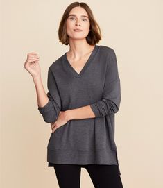 Lou & Grey Ribtrim Signaturesoft V-Neck Top Loft Store, Petite Tops, V Neck Tops, Soft Knits, Effortless Style, Fabric Care, Sweater Top, Soft Fabrics, Loft