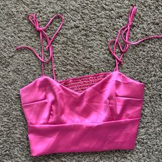 Nwot Never Worn Spring Satin Crop Top For Date Night, Satin Crop Top For Spring Date Night, Pink Crop Top For Spring Evening, Spring Evening Crop Top With Spaghetti Straps, Satin Crop Top, Swag Outfits, Pink Satin, Hot Pink, Crop Top