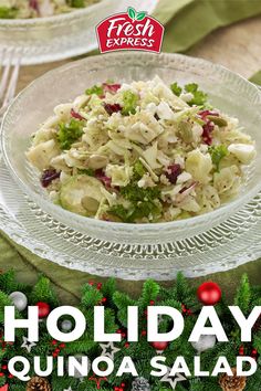 a holiday quinoa salad on a glass plate