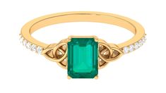 Product Details This Solitaire Emerald Engagement Ring possesses ethereal beauty and charm, it has Celtic Knot and Round diamond Side Stones flanked on Gold Shank. Exhibiting high brilliance, this Octagon shape Emerald Ring is an enchanting piece of fine jewelry. Product Information SKU SHP-RINGS032210191 Width 7 mm Height 3.5 mm Weight 2.50 gm (Approximate) EMERALD INFORMATION No.of Stones 1 Pieces Total Weight 1.21 Carat (Approximate) Dimension(approx) Emerald Cut-5X7 mm-1 Pcs Color Green Cut Emerald Jewelry With Center Stone, Celtic Engagement Rings, Emerald Engagement, Round Moissanite, Emerald Engagement Ring, Ethereal Beauty, Emerald Cut, Emerald Ring, Celtic Knot