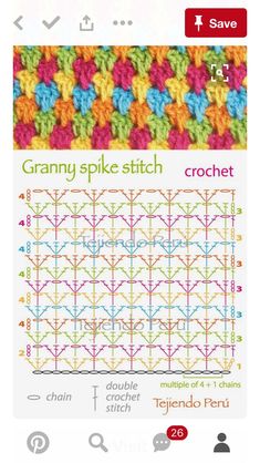 the granny spoke stitch crochet pattern is shown on an iphone screen