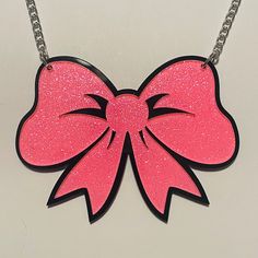 Pink Bow Acrylic Statement Necklace Listing for 1 necklace 16 Inch Pendant Necklace For Gift, Trendy 16 Inch Jewelry Gift, Cute Round Jewelry For Party, Pink Clavicle Chain Necklace For Gift, Pink Clavicle Chain Necklace As Gift, Cute Red Necklace For Parties, Pink Clavicle Chain Charm Necklace For Party, Costume Jewelry Necklaces With Lobster Clasp For Party, Pink Choker Necklace For Party