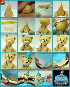 there are many pictures of teddy bears made out of fondant and cake decorating