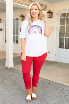 A little edgy, a little sophisticated, and a whole lotta comfy!! These are the perfect red, stretchy pants to wear for so many occasions! We love them paired with tunics, tops, and even for work with a dressy top! So versatile, which makes them a closet staple! 65% Vortex, 30% Nylon, 5% Spandex Made In USA Red Fall Leggings For Loungewear, Trendy Red Leggings For Spring, Stretch Red Bottoms For Day Out, Lady Pants, Business Lady, Stretchy Pants, Closet Staples, Dressy Tops, Business Women