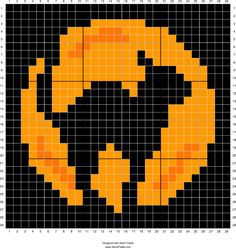 an orange and black cross stitch pattern with the shape of a cat's head