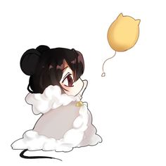 an anime character is flying through the air with a balloon in her hand and she has black hair