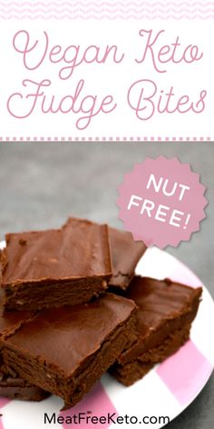 vegan keto fudge bites on a plate with pink and white striped paper