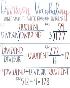 three ways to write division problems with divide and divisor words on the same sheet of paper