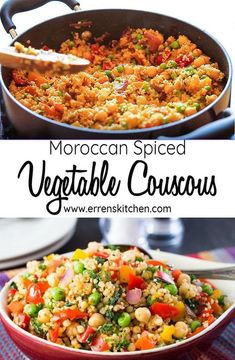 moroccan spiced vegetable couscous in a red bowl