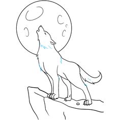 a wolf standing on top of a rock with the moon in the background