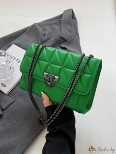 Bird in Bag - Quilted Square Flap Bag with Chain Strap Casual Green Bag With Chain Strap, Green Chain Crossbody Shoulder Bag, Green Square Bag With Chain Strap, Chic Green Shoulder Bag With Chain, Green Square Shoulder Bag With Chain Strap, Green Chain Shoulder Bag Fashion Accessory, Green Chain Strap Bag For Shopping, Green Chain Shoulder Bag For Fashion, Green Chain Shoulder Bag, Stylish