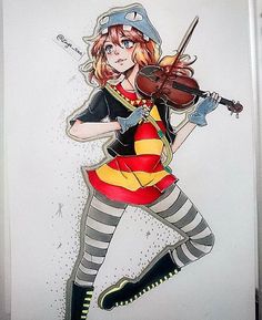 We are giant #lindseystirling #diaframpton Lindsey Stirling, Game Costumes, Real Followers, Violinist, Stirling, New Artists, Character Concept, Traditional Art, Violin