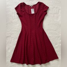 Cute And Fun Dress. Bought To Wear For Christmas But Never Wore It. Fitted Casual Red Mini Dress, Casual Fitted Red Mini Dress, Fitted Red Mini Dress Casual Style, Red Stretch A-line Dress, Burgundy Fitted Mini Dress With Short Sleeves, Fitted Burgundy Mini Dress With Short Sleeves, Casual Burgundy Midi Dress, Casual Burgundy Short Sleeve Dress, Casual Red A-line Mini Dress