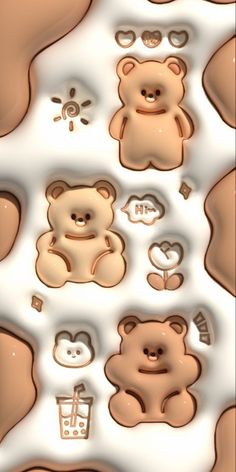 an image of teddy bears with hearts and other items in the background that appear to be floating on water