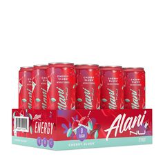 six cans of cherry slushy energy drink