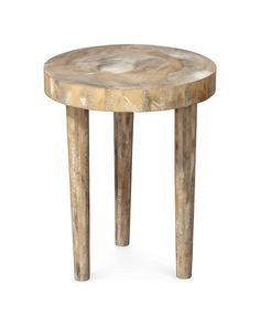 a small wooden table with two legs and a round top on an isolated white background