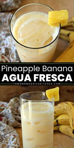 Get excited for Banana Agua Fresca! This non-alcoholic recipe combines fresh pineapple and ripe banana for the ultimate Mexican drink. Perfect for summertime refreshment, this Mexican food recipe will refresh and delight—quench your thirst and savor the excitement! Banana Agua Fresca, Aqua Fresca Recipes, Cheese Burrito, Agua Fresca Recipe, Banana Drinks, Pineapple Drinks, Chocolate Chip Bread, Mexican Drinks, Drink Recipes Nonalcoholic