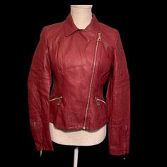 Nwt- A.N.A Red Faux Leather Jacket Small All Zippers Work Approx 18 A To A 20 S To H 24 Sleeves Fitted Burgundy Leather Jacket For Spring, Red Leather Jacket With Zipper For Spring, Red Leather Jacket With Zipper For Work, Casual Red Leather Jacket With Zipper, Classic Fitted Red Leather Jacket, Fall Red Leather Jacket With Zipper Closure, Chic Red Leather Jacket With Zipper Closure, Red Leather Outerwear With Pockets, Fitted Red Leather Jacket With Button Closure