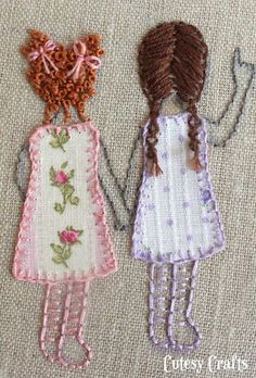 Cutesy Crafts: Embroidery Hoop Patterns - gosh, aren't these sweet? I think it may be June and Ellie!! @Jocelyn Merkel and @Kim Panter Embroidery Patterns Vintage, Slow Stitching