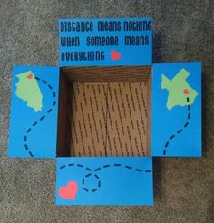 a cardboard box that has some writing on it and is cut out to look like a map