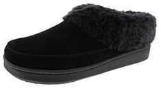 Slip into some slippers with cozy faux fur lining that is perfect for lounging around the house and for those quick errands on chilly days. Leather upper Closed back heel and plush faux fur collar Durable & Anti-Skid Rubber Sole Faux fur lining Black Synthetic Slippers With Faux Fur Lining, Black Slippers With Faux Fur Lining, Comfortable Winter Slippers With Faux Fur Trim, Black Faux Fur Slippers With Round Toe, Black Faux Fur Slippers For Winter, Comfortable Black Slippers With Faux Fur Lining, Black Plush Lined Winter Slippers, Soft Black Winter Slippers, Super Soft Black Winter Slippers