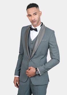 Jacket & pants included. Vest optional. Delivered in just 3 weeks. Free shipping. Covered by our Free Remake Guarantee. Complete the look with Shirts, Ties & Squares. Fitted Gray Tuxedo For Groom, Gray Elegant Semi-formal Tuxedo, Gray Fitted Tuxedo For Formal Occasions, Fitted Gray Tuxedo For Semi-formal Occasions, Gray Fitted Formal Tuxedo, Gray Formal Tuxedo, Elegant Green Tuxedo For Groom, Elegant Green Groom's Tuxedo, Elegant Green Tuxedo For Parties