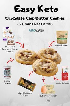 chocolate chip butter cookies are shown with information about the ingredients and how to use them