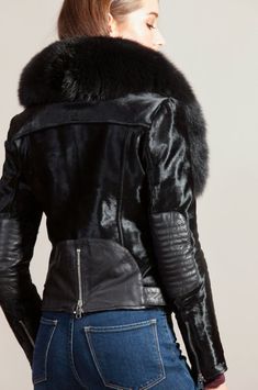 Starr Calfskin Leather Moto Jacket with Detachable Fox Fur Collar | Overland Luxury Moto Biker Jacket With Padded Collar, Luxury Leather Jacket With Padded Collar, Luxury Biker Jacket With Padded Collar For Biker Events, Luxury Leather Jacket With Padded Collar For Winter, Fur Jacket Outfit Dressy, Fur Jacket Street Style, Fur Jacket Outfit, Outfit Street, Outfits Dressy