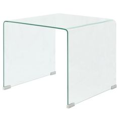 a glass side table with metal legs and a clear plastic cover on the top, against a white background