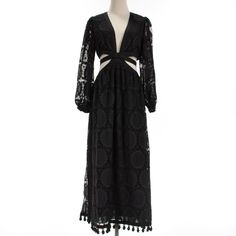 * Sleeve: 23 * Length: 51 Black Bohemian Midi Dress For Evening, Black Long Maxi Dress For Cocktail, Alexis Dress, Cut Out Midi Dress, Na Kd, Solid Black, Circles, Cut Out, Midi Dress