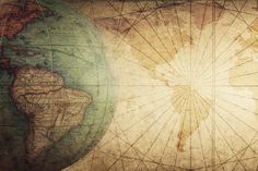 an old world map is shown in sepia and brown tones with the sun shining through it