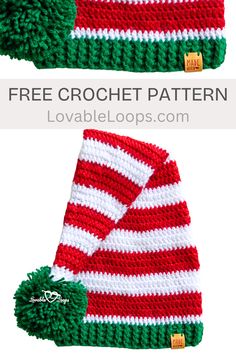 Free and easy classic crochet elf hat pattern in 6 sizes, featuring a striped design for kids, babies, and adults. Quick and simple to make! Baby Christmas Crochet Patterns Free, Crochet Elf Hat Pattern Free, Elf Hat Crochet Pattern, Free Crochet Pattern For Christmas, Crochet Elf Hat Pattern, Crochet Elf Hat, Baby Elf Hat, Crochet Elf, Crochet Santa Hat