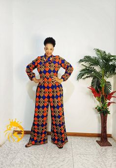 African jumpsuit made with love. It's partially lined with a back zipper. African Jumpsuit, Ankara Dress, African Print Dress, Ankara, African Dress, African Clothing, African Print, Dress Clothes For Women, Print Dress