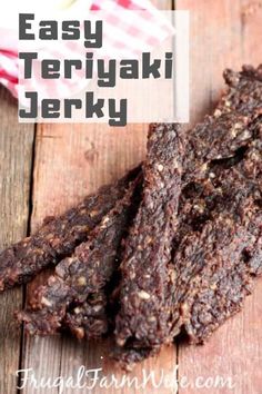 easy teriyaki jekky recipe on a wooden table with text overlay