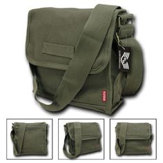 The Rapid Dominance Military Field Bag is an authentic military bag for carrying your personal items, electronics, iPad and other goods in a safe, secure, and unique way. The sturdy canvas construction is strong yet flexible. A front flap covers three of the pockets and is held closed by a hook & loop closure. There are a total of 4 pockets: (1) Front pocket (2) Main pocket (3) Small zippered pocket within the main pocket (4) Back pocket, also with a hook & loop closure The front pocket Bulletproof Clothing, Gifts For History Buffs, Field Bag, Military Bag, Army Style, Army Fashion, Military Gifts, Mp3 Players, Military Style