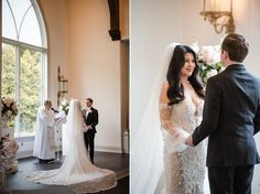 the bride and groom are getting married at the alter