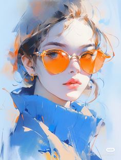 a painting of a woman wearing sunglasses