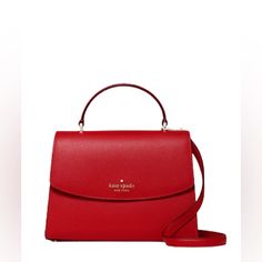 Viral Kate Spade Bag! Retail $360 7.13"H X 9.63"W X 3.5"D Handle Drop: 2.88" Strap Drop: 22" Refined Grain Leather Metal Pinmount Logo Two Way Spade Jacquard Lining Interior Front & Back Zip Pocket Exterior Back Slip Pocket Flap With Magnetic Snap Closure Style # K4656 Color: Candied Cherry Luxury Red Kate Spade Shoulder Bag, Kate Spade Luxury Red Bag, Kate Spade Red Shoulder Bag For Formal Occasions, Red Kate Spade Shoulder Bag For Formal Occasions, Kate Spade Red Evening Bag, Kate Spade Red Formal Shoulder Bag, Kate Spade Red Formal Bag, Luxury Red Kate Spade Bag, Elegant Red Kate Spade Shoulder Bag